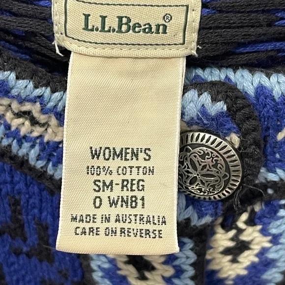 L.L. Bean 100% Cotton Button Front Women’s Knit Cardigan Sweater Nordic Print - Picture 3 of 6